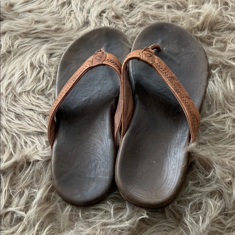 OluKai Mekila Flip Flop Leather Men's Sandals Size 10